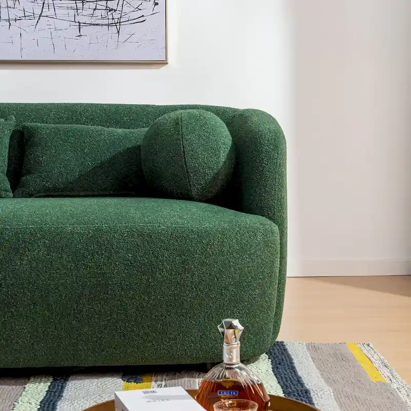 Boucle Loveseat - Natural Fabric, Mid-Century Modern, Seats 2