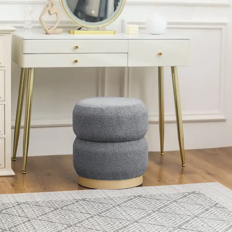 Adeco Teddy Round Upholstered Ottoman Stool