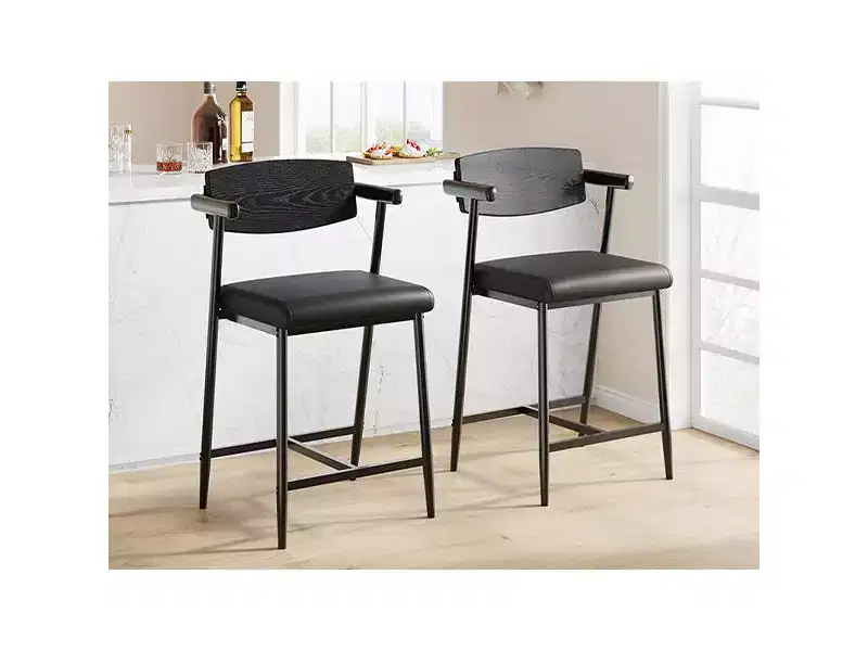 Bar Stools Set of 2 with Wider Seat, 26 Upholstered Bar Stools with Footrest, Modern Bar Stools Set with Back&Arms for Kitchen Island, Easy Assembly