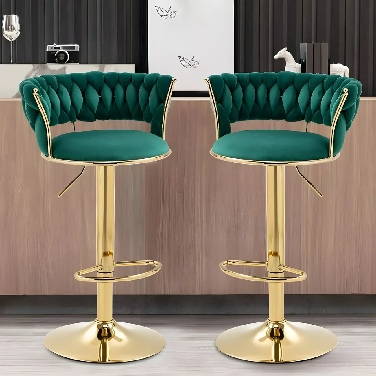 Gold Base Low Back Adjustable Swivel Bar Stool