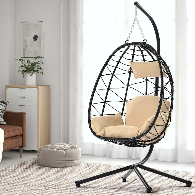 Indoor Outdoor Swing Chair with Stand for Bedroom Living Room Balcony