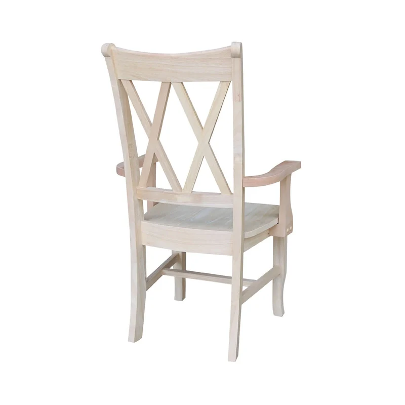 Solid Wood Double X-Back Dining Chair with Arms