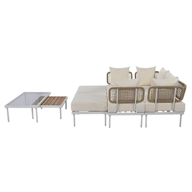 8-Piece Patio Sectional Sofa Set with Tempered Glass Coffee Table
