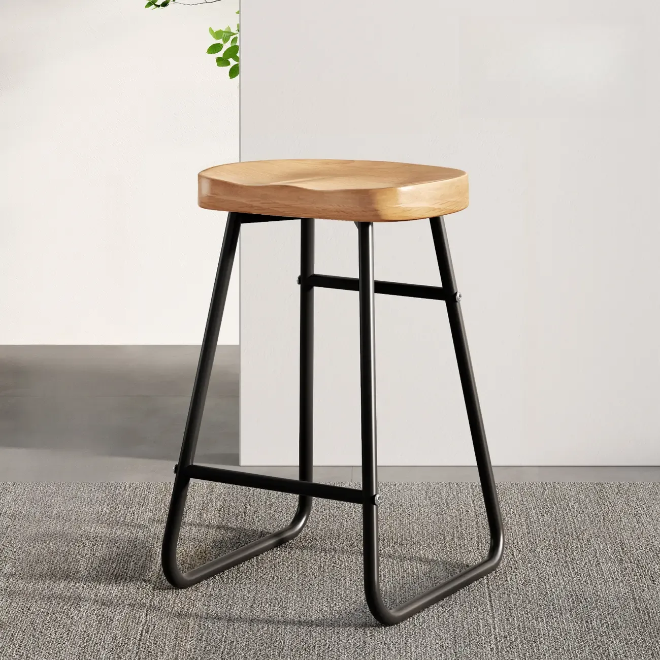 Brown Saddle Backless Counter Bar Stools with Footrest