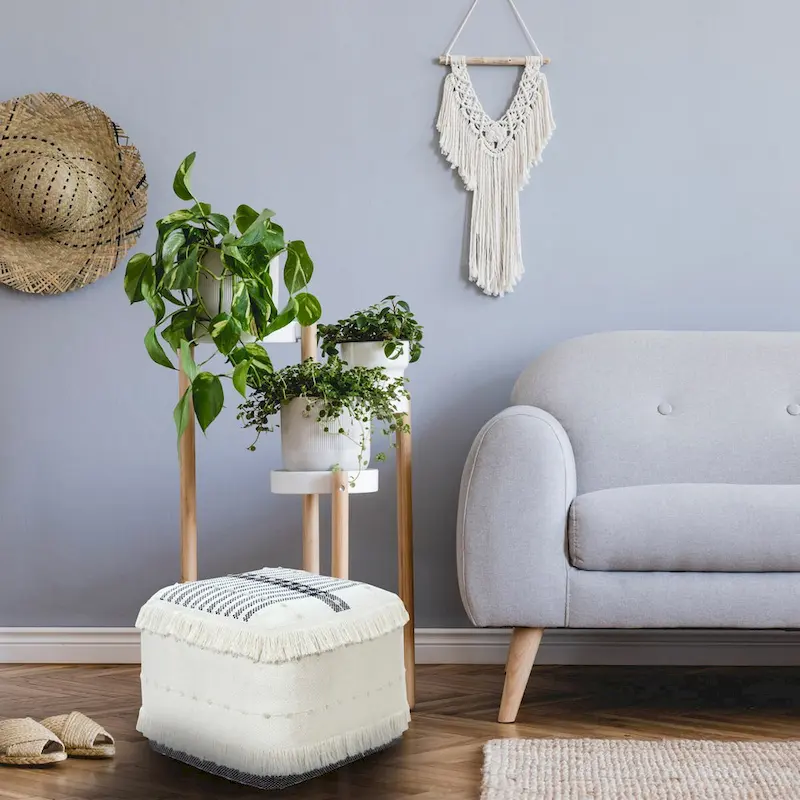 HomeRoots 18  White 100% Cotton Ottoman