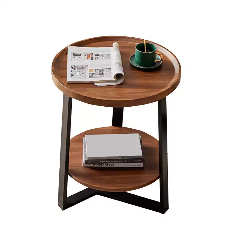 CuisinSmart Round End Table, 19.69 IN Wood Tabletop & Black Metal Frame, 2-Tier Side Table for Living Room, Bedroom