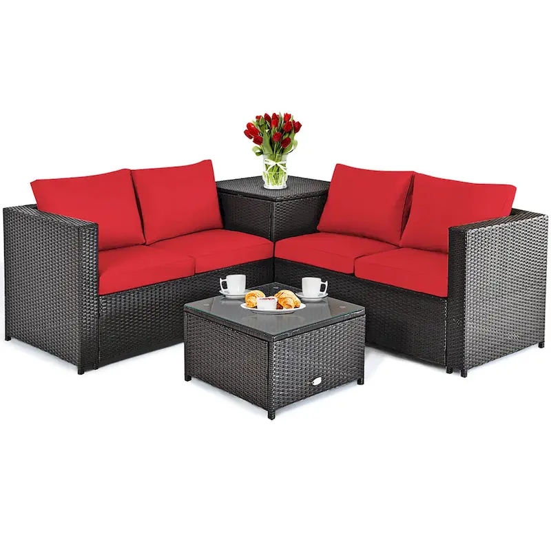 Costway 4PCS Outdoor Patio Rattan Furniture Set Cushioned Loveseat