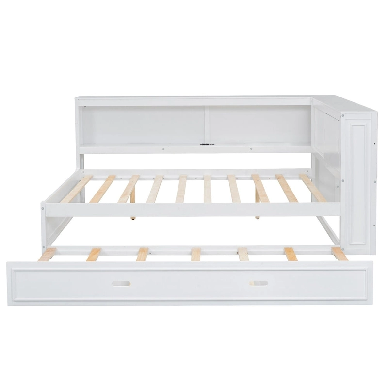 Full Daybed with Shelves, USB Charging, LED Lights & Twin Trundle