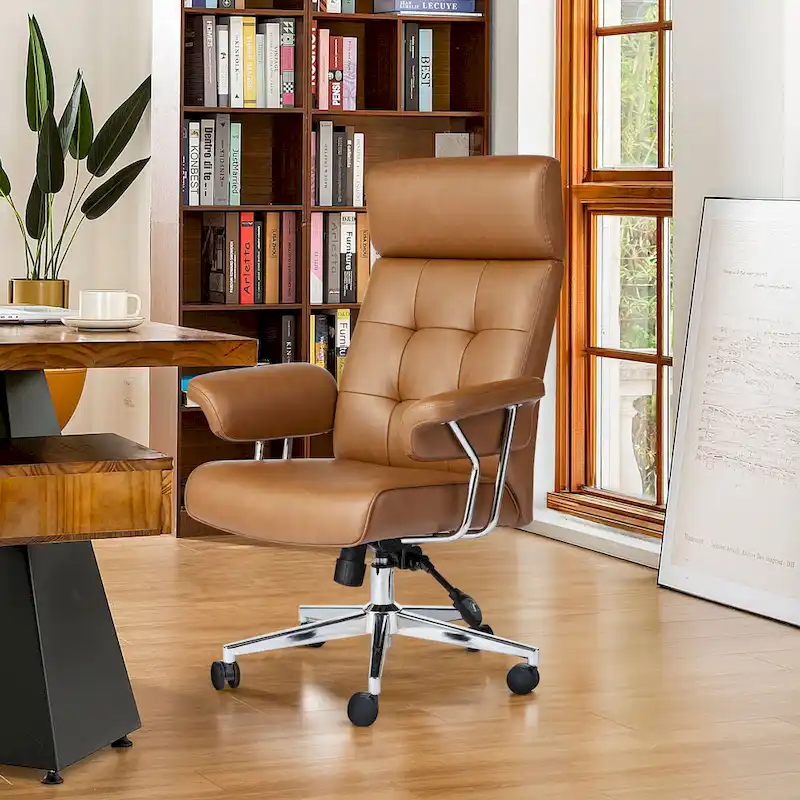 Glitzhome Ergonomic High-Back Swivel PU Leather Office Chair Height Adjustable