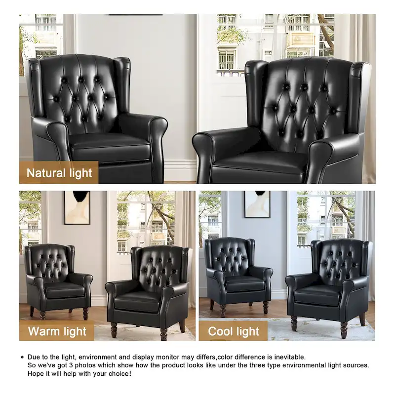 Set of 2 Vegan Leather Upholstered Button Tufted Accent Chair