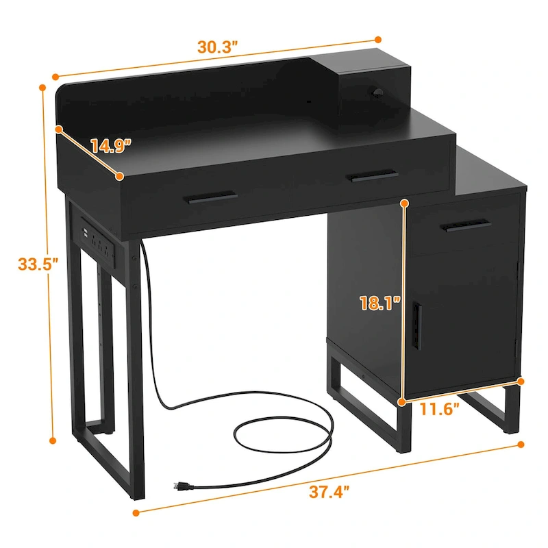 Reversible Makeup Vanity Desk With Charging Station and 4 Wooden Drawers and 1 Cabinet - N/A