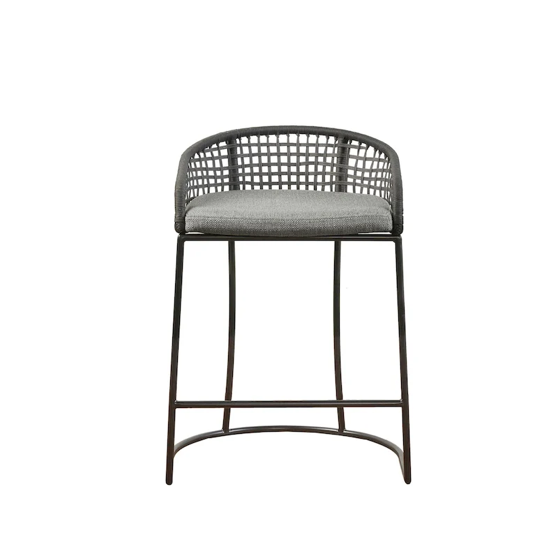 Natural/Dark Gray Woven Rope Back Counter Stool, 1-Person