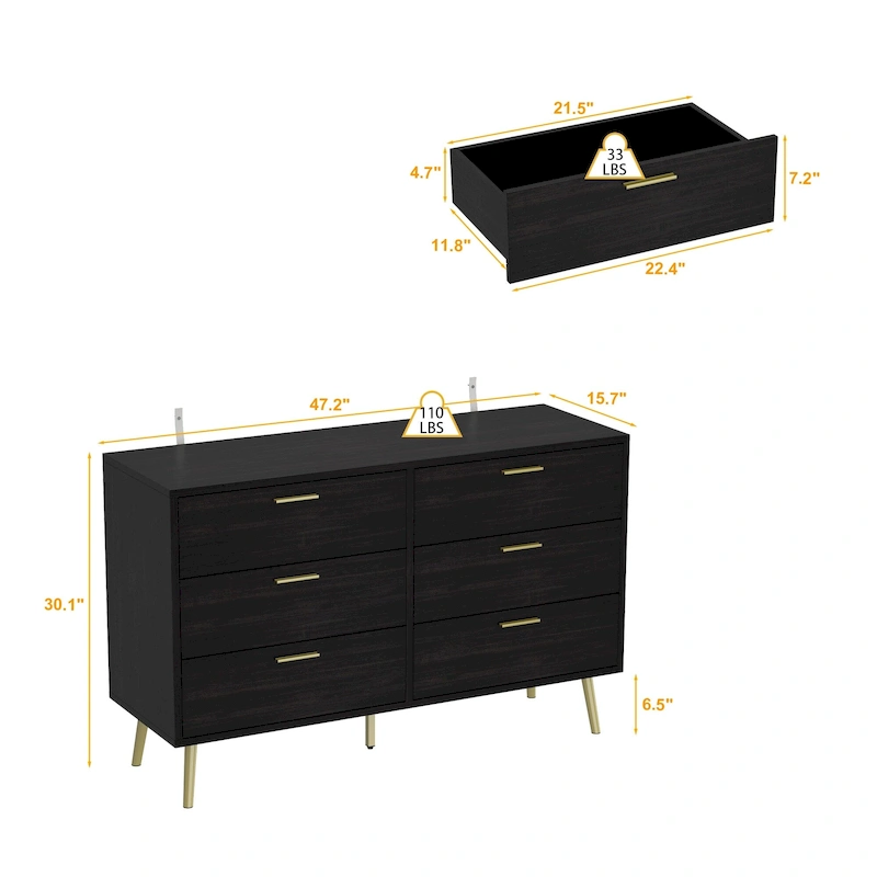 FUFU&GAGA Modern Double 6-Drawer Dresser Chest Of Drawers Cabinet