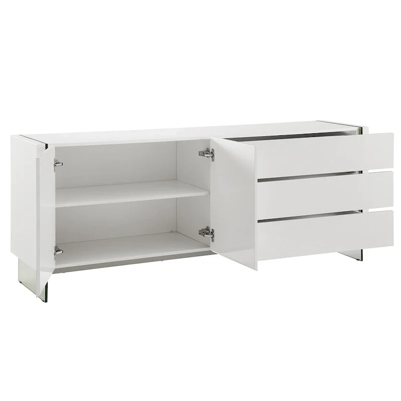 IL VETRO buffet-server in high gloss white lacquer with clear glass.