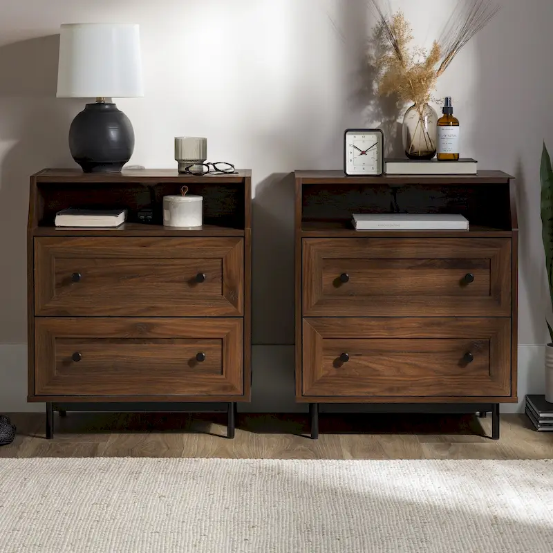 Set of 2 Modern Nightstands with 2 Drawers & USB Ports, 22