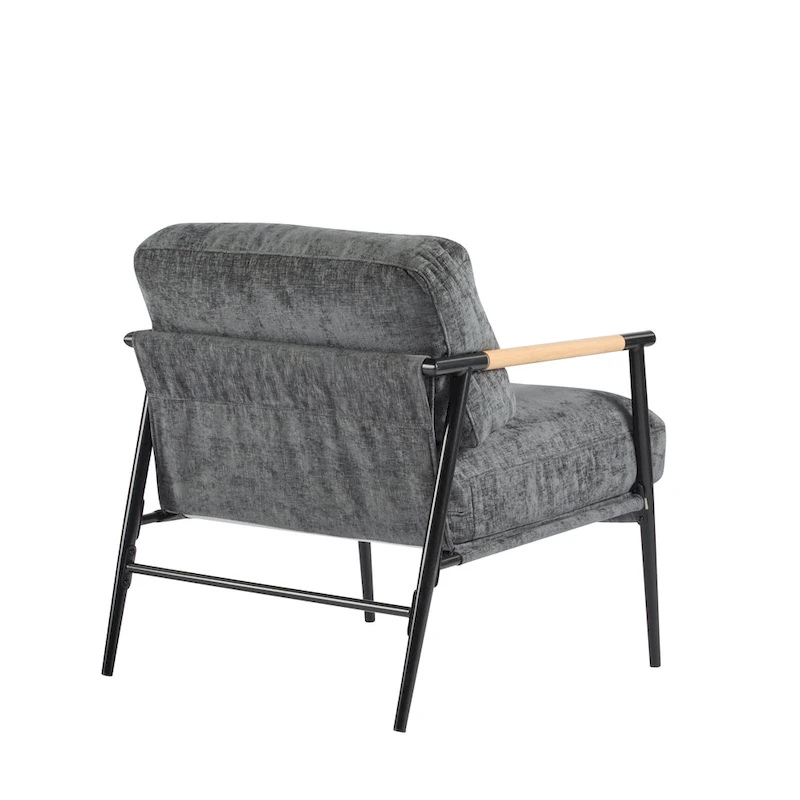 Polyester Accent Chair with Metal Frame & Wooden Armrests