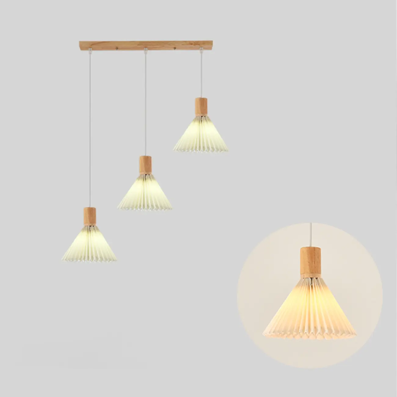 Glass Shade Wood Kitchen Island Pendant Light Adjustable Length