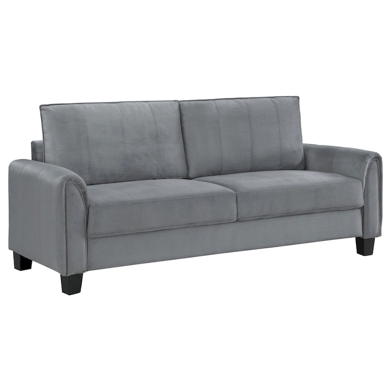 Dave Sofa, Gray Fabric, Rounded Armrests, Black Tapered Legs, 80 Inch
