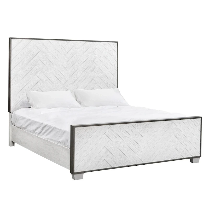 Swids Modern Farmhouse Vintage White Bed with Metal Frame