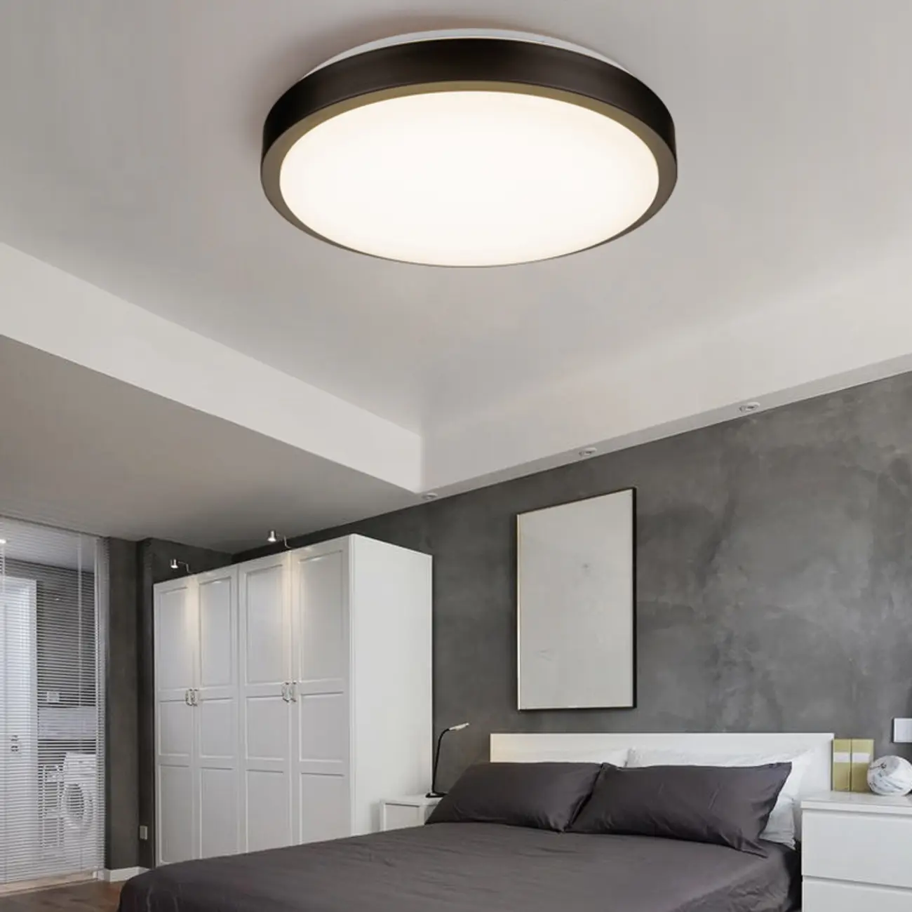 Industrial Black Round Warm LED Flush Mount Ceiling Light