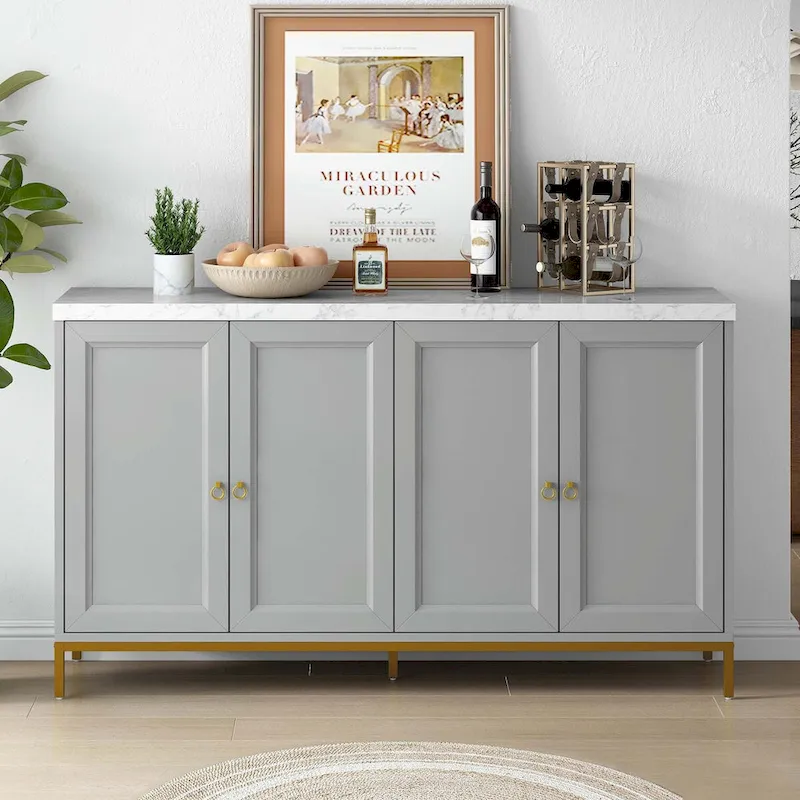 4-Door Sideboard with Metal Handles, Black/Light Gray