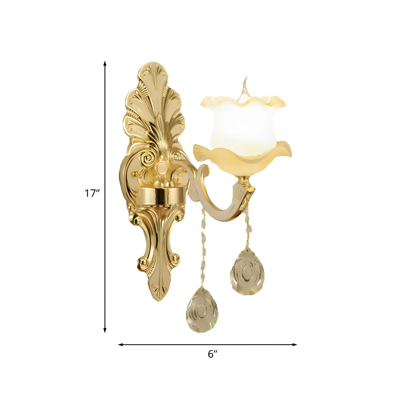 Mid-Century Gold Crystal Ruffled Candelabra Wall Sconce