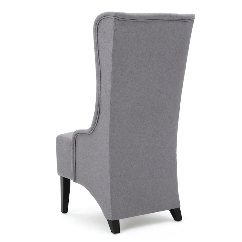 Becca Dining Chair, High Wingback Brown Birch Wood, Light Gray Fabric