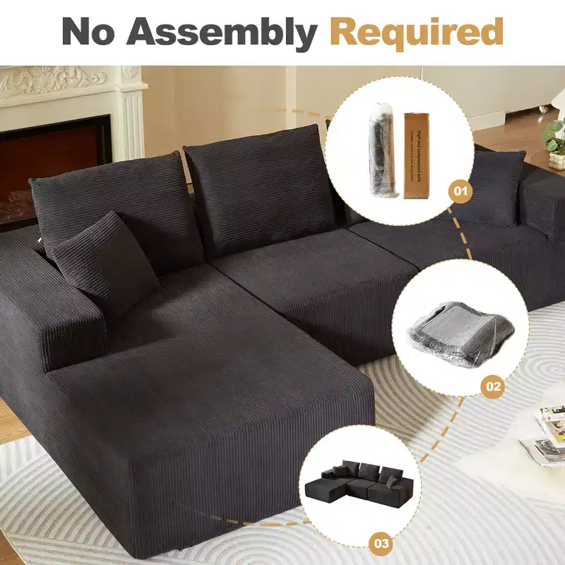 Whisen Modular Sectional Sofa with Chaise, L Shaped Cloud Couch, No Assembly Required