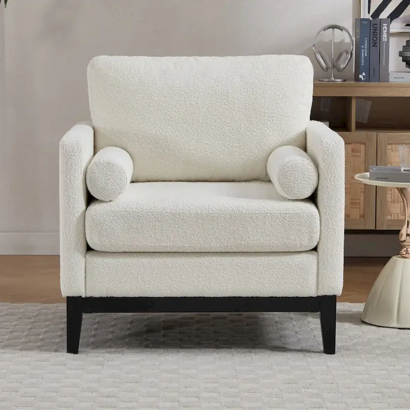 35.4 W Modern Reading Chair,Upholstered Accent Chair with Pillows and Wood Legs