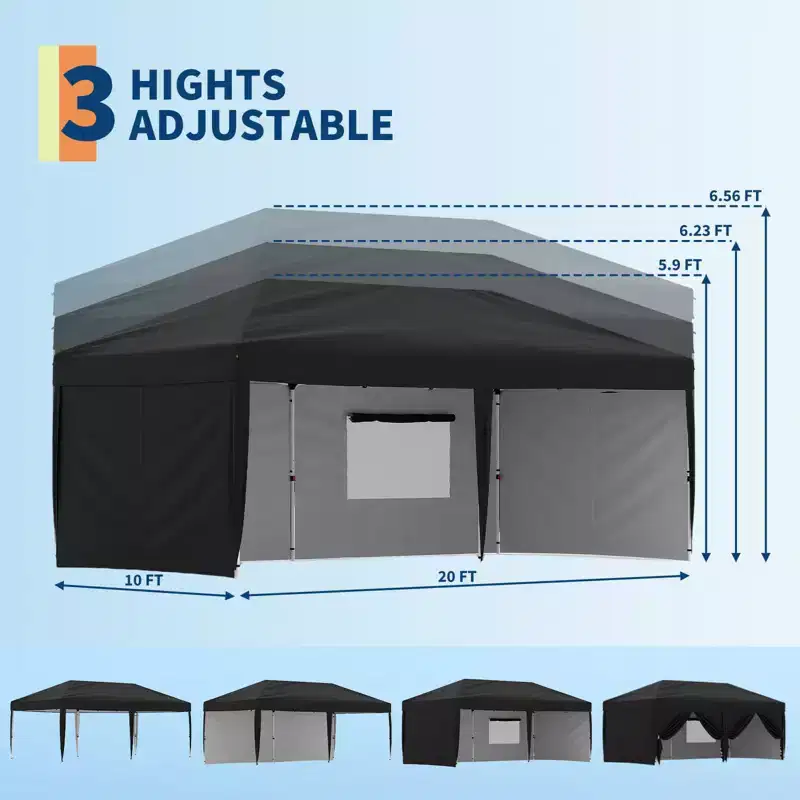 10x20 Heavy Duty Pop Up Canopy Tent - Commercial Portable Canopy Tent with 4 Removable Sidewalls, Roller Bag & Sand Bags, Outdoor Shelter Gazebo