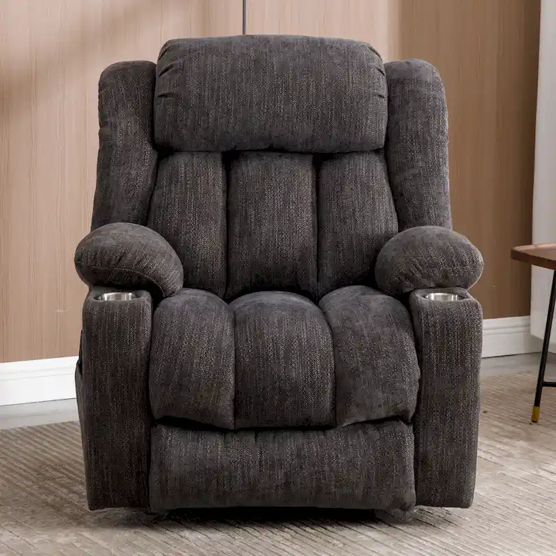 Grey Chenille Power Lift Recliner with Massage, Heating, USB, Cup Holders