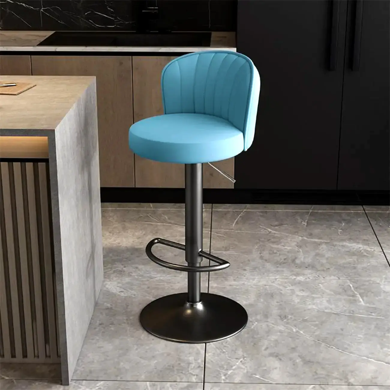 Modern Leather Adjustable Swivel Bar Stools with Back