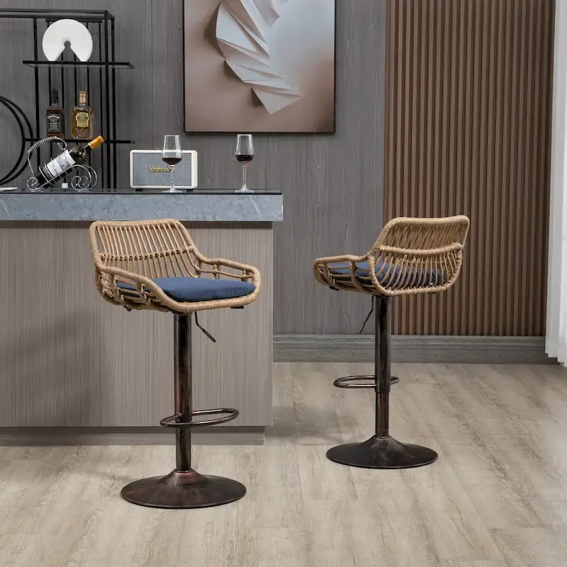 Fabric Swivel Bar Stools with Footrest, Set of 2 – Beige / Blue / Red / Orange / Green