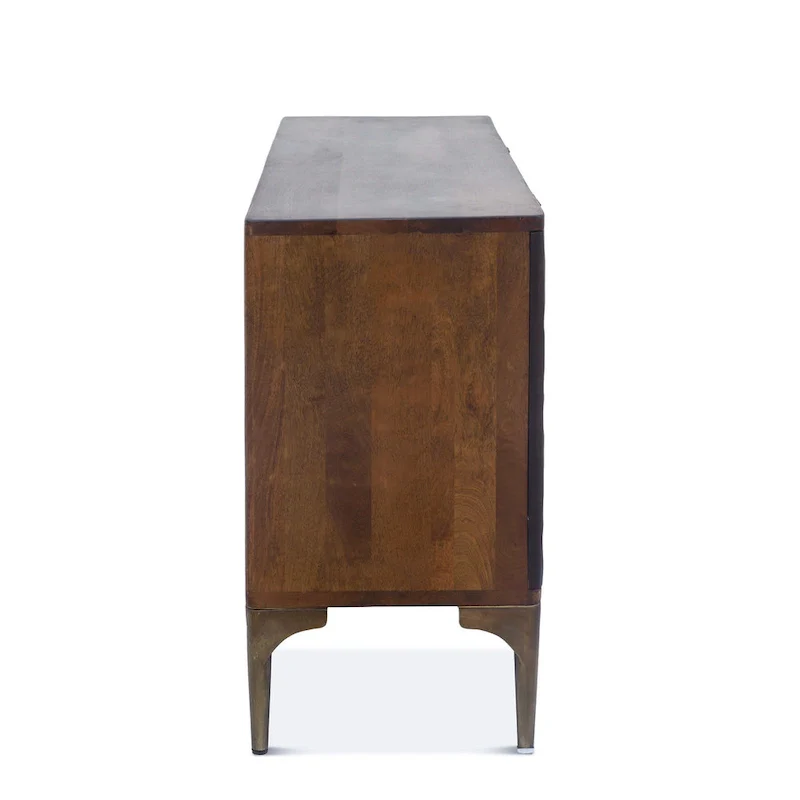 Brown Two-Tone Mango Wood Sideboard with French Doors