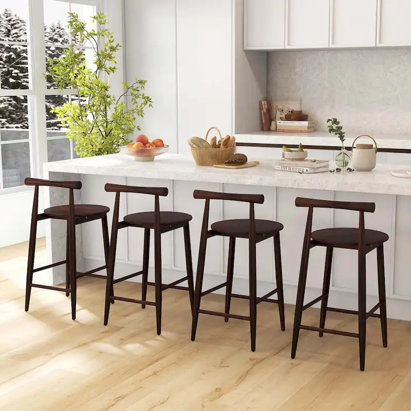 Costway Bar Chair Counter Height Stools Set of 2/4 with Acacia Wood
