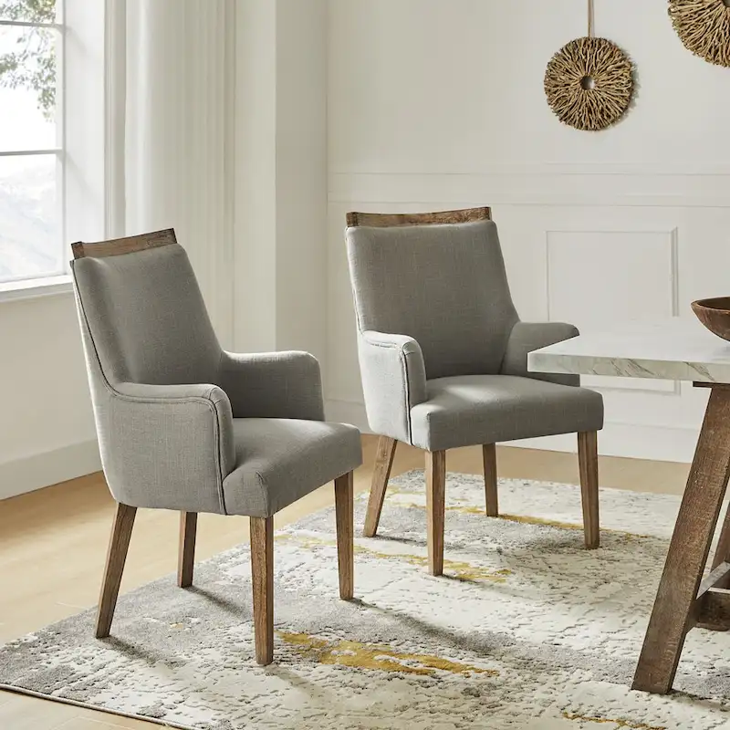 Farmhouse Upholstered Solid Wood Dining Chair Set of 2