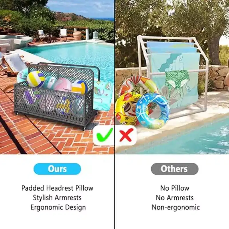 Storage Box, Outdoor Storage Box  Diamond Gray PE Rattan Poolside Organizer with Rolling Wheels Weather-Resistant