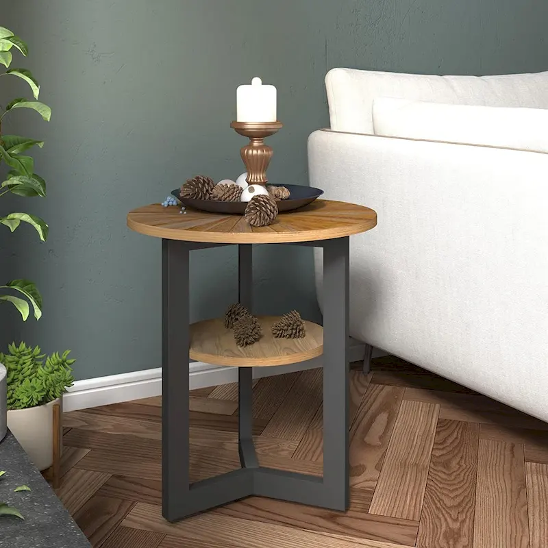 End Table Solid Wood 2-Tier Circle Side Table Nightstand - 19'3 x 24