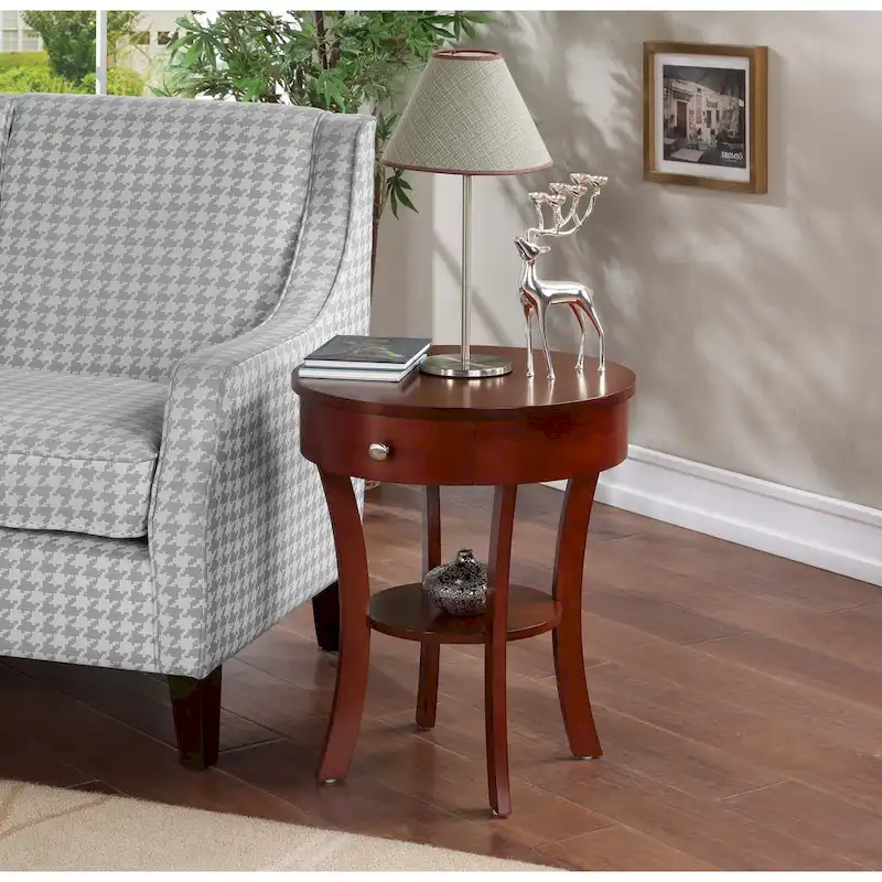 1-Drawer End Table with Shelf – Black / Espresso / White / Chestnut / Dark Grey / Natural / Driftwood / Cherry / Mahogany