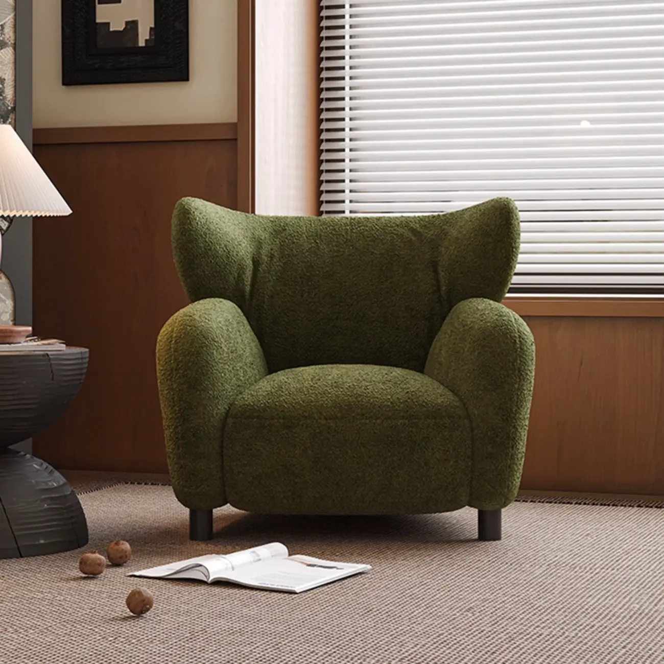 Modern Chenille Fabric Wingback Accent Chair with Arms
