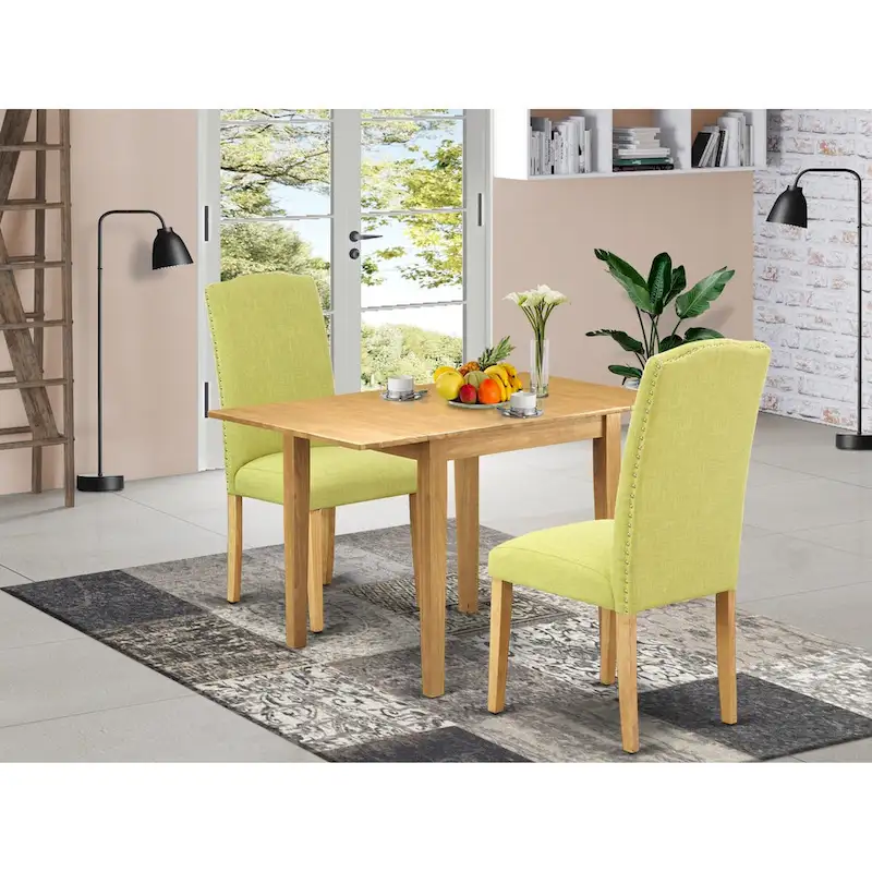 Dining Room Rectangle Table with Limelight Linen Fabric Chairs, Oak