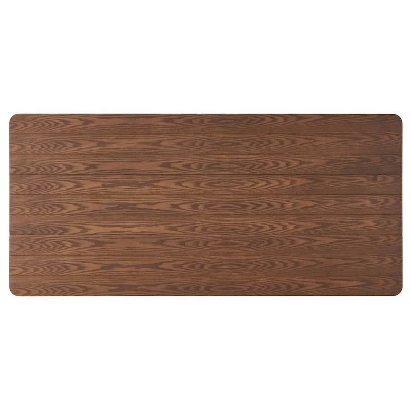 Walnut/Gray/Black Farmhouse Rubberwood Rectangular Dining Table, 8-Person