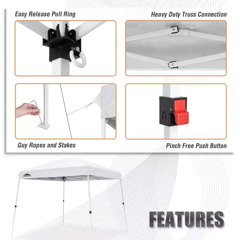 EAGLE PEAK 10x10ft Slant Leg Pop Up Canopy Tent,10x10 Base 8x8 Top