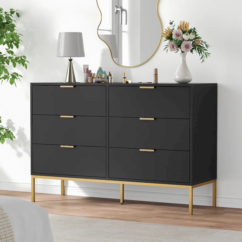 Black 6-Drawer Double Dresser, 2-Person Assembly