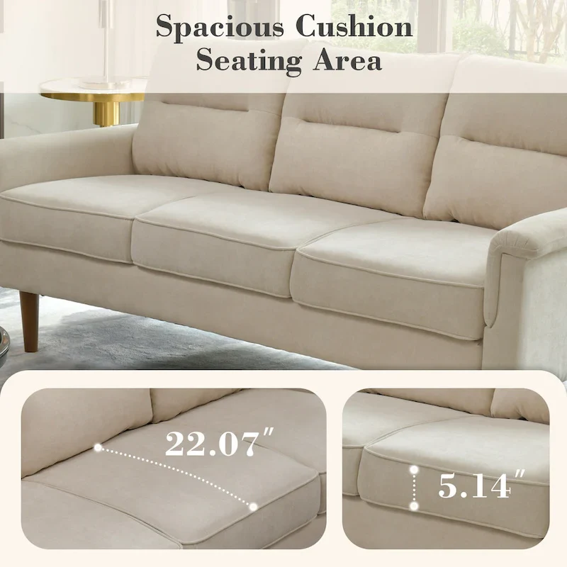 Brown Faux Leather 3-Seater Sofa with Wood Legs