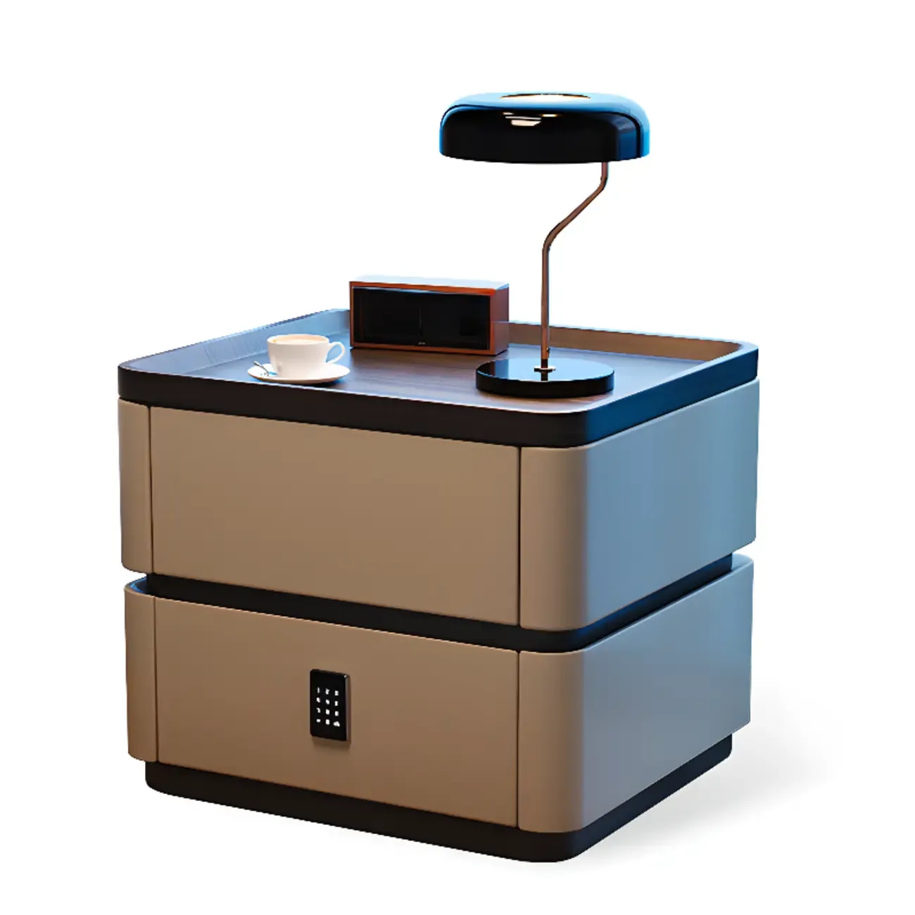 Wooden Overbed 2 Drawers Nightstand with Grooved Top