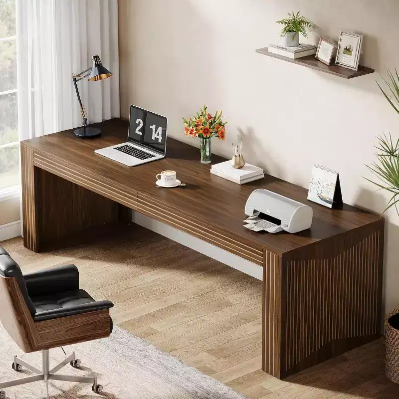 Lantine 79-Inch Extra Long Desk, Two Person Double Desk for Home Office, Wooden Long Computer Desk Writing Table for Office, Dark Brown
