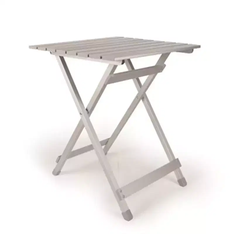 Camco 2 Pack Large Durable Aluminum Fold Away Design Multi Use Outdoor Side Table for RVs, Campsites, Picnics, and Patios, Silver