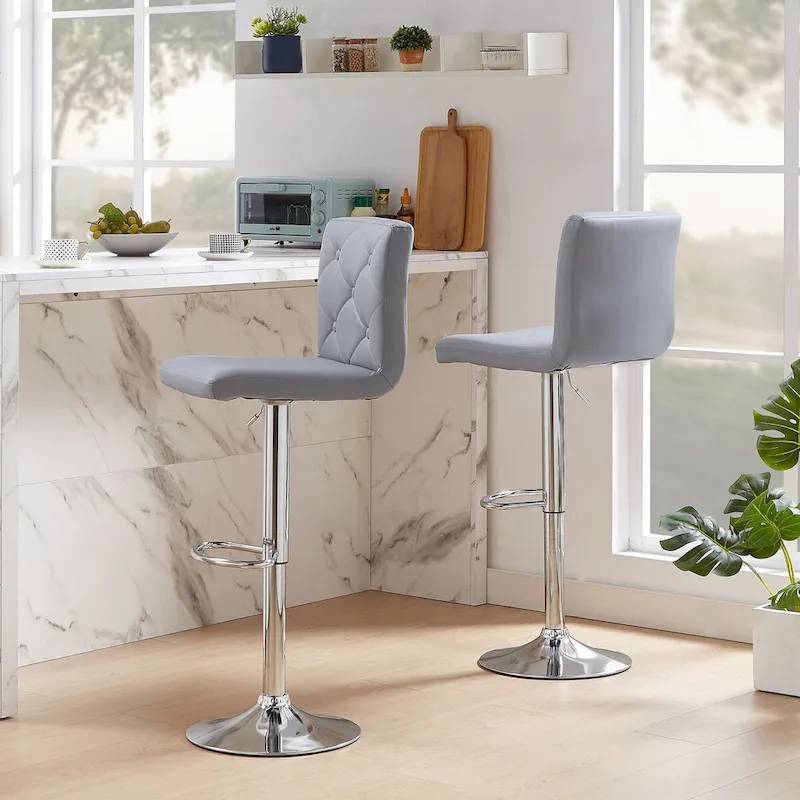Javlergo Bar Stools Set of 2 Adjustable Swivel PU Leather Barstools with Back and Footrest