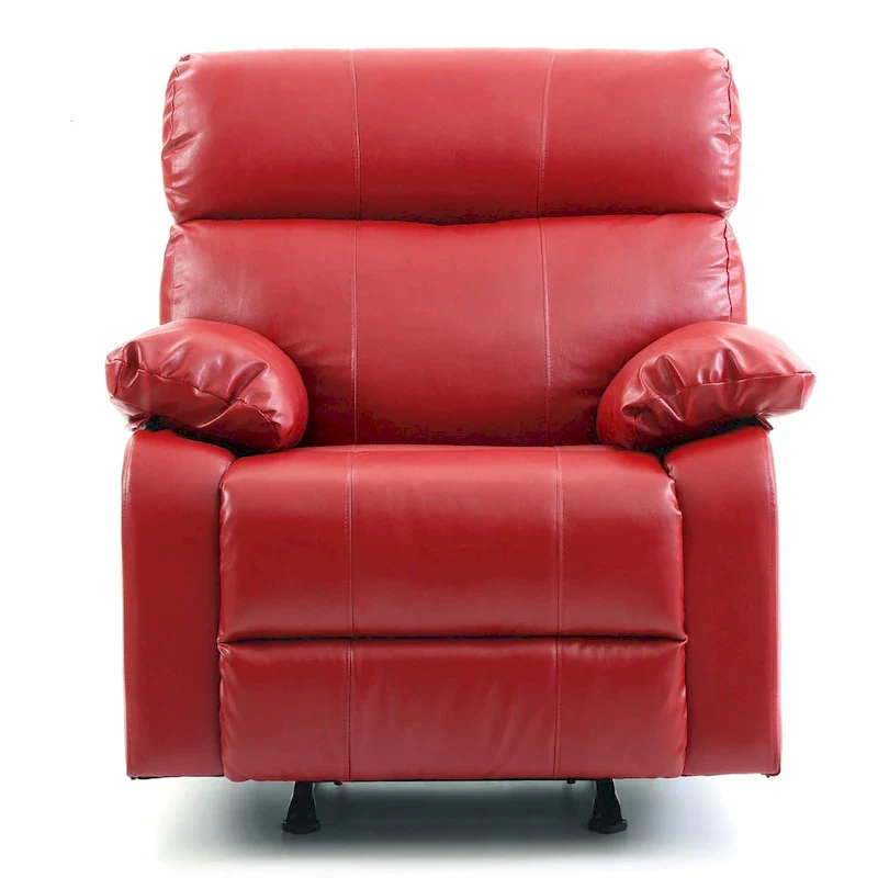 Faux Leather Upholstered Reclining Chair with Padded Arms - 39  - Red